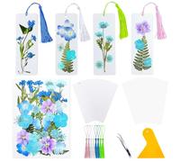 Cardstock Blank Bookmarks Set, 8 Pcs DIY White Craft Bookmarks for Pressed Flowers, Dried Floral Book Mark Making Kit with Pressed Flowers, Tassels, Book Marks for Dried Floral (Light Blue Colour)
