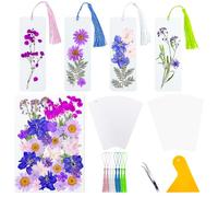 Cardstock Blank Bookmarks Set, 8 Pcs DIY White Craft Bookmarks for Pressed Flowers, Dried Floral Book Mark Making Kit with Pressed Flowers, Tassels, Book Marks for Dried Floral (Light Purple Colour)