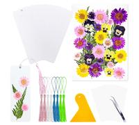 Cardstock Blank Bookmarks Set, 8 Pcs DIY White Craft Bookmarks for Pressed Flowers, Dried Floral Book Mark Making Kit with 36 Pcs Pressed Flowers, 8 Pcs Tassels, Book Marks for Dried Floral