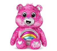 Basic Fun Care Bears Cheer Bear Collector Edition: 35cm Care Bears Plush Toy with Light-Up Shiny Belly Badge, Heart-Patterned Fur, Perfect for Collectors & Snuggles