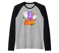 Care Bears Halloween Harmony Bear Holding A Happy Pumpkin Raglan Baseball Tee