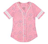 Care Bears Ladies Baseball Jersey - Ladies Classic Mesh Button Down Baseball Jersey - Cheer Friend Funshine Good Luck Jersey, Pink White, XL