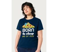 Care Bears Women's Bedtime Bear Born To Sleep & Eat Pizza Text Relaxed Fit T-Shirt in Navy | Size: Small Care Bears Navy S