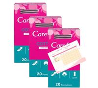 Care Cotton Feel Normal | Unscented | 60 Panty Liners Breathable | Sanitary Towels | 3 Pack | 60 Pieces | Period Tracker Included