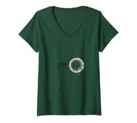 Care Factor: Modern Minimalist Circular Graphic V-Neck T-Shirt, Women, Forest Green, L