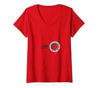 Care Factor: Modern Minimalist Circular Graphic V-Neck T-Shirt, Women, Red, L