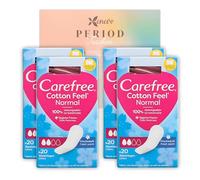 Care Free Cotton Feel Normal Fresh Scent Panty Liners | Bundle of 4 x 20 (80 Total) | Lightly Scented, Breathable & Comfortable | Fits All Panty Shapes with Period Tracker