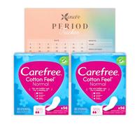 Care Free Cotton Feel Pantyliners Unscented Bundle of 2 | 112 Count (2 x 56) | Ultra-Soft & Breathable | Sanitary Towels | Suitable for All Panty Shapes | with Period Tracker
