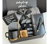 Care Package for Men - Get Well Soon Gifts with Plush Blanket, Ceramic Mug Set, Socks, PU notebook, Pen, Stress Stone, Greeting Card - Get Well Gifts for Men After Surgery Dad Friend