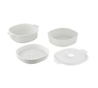 Care+Protect Microwave Vegetable Steamer With Two Trays, Large 4L, Steam Release Vent, Ideal for Steam Cooking, Serve and Store, BPA Free, Dishwasher Safe, White