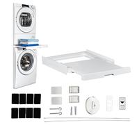 CARE+PROTECT Universal Stacking Kit for Washer and Dryer with Pull-Out Sliding Shelf, Space-Saving, with Securing Belt & Wall Anchors, Suitable for Flat Squared-Edge Appliances with Depth 47-62cm