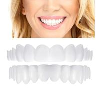 Care Spring 2 Pairs False Teeth, Clip in Veneers Teeth for Men and Women, Temporary Cosmetic Fake Teeth Snap on Teeth Veneer, Confident Smile Silicone Dentures for Cover Bad Teeth