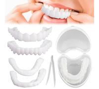 Care Spring 2 Pairs Snap on Dentures Silicone Upper & Lower False Teeth Cosmetic, Comfort Instant Whitening Veneers Teeth, White Cosmetic False Tooth Clip in Veneers Teeth