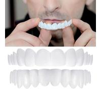 Care Spring False Teeth, 2 Pairs Upper & Lower Clip in Veneers Teeth, Moldable Snap on Veneers Teeth Fake Tooth, Temporary Whitening Silicone Dentures for Cover Imperfect Teeth