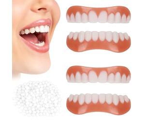Care Spring False Teeth Set 2 Pairs Clip On Veneers Top And Bottom, Temporary Dentures Missing Tooth Replacement Kit, Cosmetic Teeth Veneers for Men And Women Regain Confident Smile
