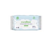 CareBee 99.9% Water Baby Wipes | Biodegradable, Plant-Based & Plastic-Free | Hypoallergenic, Unscented, Extra Gentle for Sensitive Newborn Skin | 60 wipes per Pack (1 count (Pack of 1))