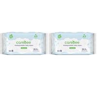 CareBee 99.9% Water Baby Wipes | Biodegradable, Plant-Based & Plastic-Free | Hypoallergenic, Unscented, Extra Gentle for Sensitive Newborn Skin | 60 wipes per Pack (1 count (Pack of 2))