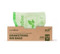 CareBee Drawstring Bin Bags -Heavy Duty Rubbish Bags with Easy-Tie Handles -Leakproof, Tear-Resistant & Odour-Control -Ideal for Home, Kitchen, Office & Outdoor Use (15-20, 40 Pack)