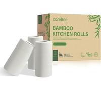 Carebee Kitchen Roll - 2 Ply Strong & Absorbent Paper Towels | 100% Bamboo | Zero Wastage | 100 Sheets per Roll | Ideal for Household Cleaning, Spills & Food Prep (Pack of 3)