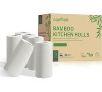 Carebee Kitchen Roll - 2 Ply Strong & Absorbent Paper Towels | 100% Bamboo | Zero Wastage | 100 Sheets per Roll | Ideal for Household Cleaning, Spills & Food Prep (6 Pack)