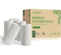 Carebee Kitchen Roll - 2 Ply Strong & Absorbent Paper Towels | 100% Bamboo | Zero Wastage | 100 Sheets per Roll | Ideal for Household Cleaning, Spills & Food Prep (12 Pack)