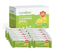 CareBee Plastic-Free Antibacterial Surface Wipes | Plant-Based, Biodegradable, FSC Certified, Vegan | Lemon-Scented Surface Cleaning Wipes (Pack of 12)