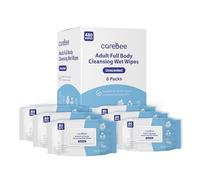 Carebee Premium Full Body Cleansing Wet Wipes for Adults - Fragrance-Free, Plastic-Free, Plant-Based Body Wipes, Dermatologically Tested, Biodegradable & Vegan, (80 Wipes/pack) (White, Pack of 6)