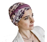 CAREBELL Oncological Turban/Comfort Model Mauve Flowers/Cotton Fabric/Oeko - Tex Certified/Ideal for Hair Loss/Comfortable and Breathable/Preformed/Chemotherapy and Alopecia