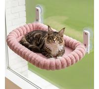 CareCooo Cat Window Bed, 52 x 30 x 20 cm, Suction Cups, Pink | 4 strong suction cups, foldable frame, faux rabbit fur plush, removable washable cover, for indoor cats