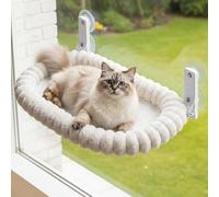 CareCooo Cat Window Bed, 52 x 30 x 20 cm, Suction Cups, White | 4 strong suction cups, foldable frame, faux rabbit fur plush, removable washable cover, for indoor cats