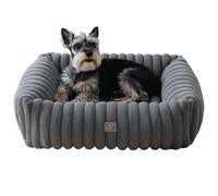 CareCooo Small Dog Bed with Wave-Textured Design, Washable Rectangular Pet Bed, Calming Soft Fluffy Puppy Bed, Non-Slip Waterproof Dog Bedding, Grey, S(50x48x15cm)