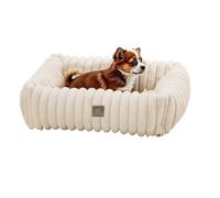 CareCooo Small Dog Bed with Wave-Textured Design, Washable Rectangular Pet Bed, Calming Soft Fluffy Puppy Bed, Non-Slip Waterproof Dog Bedding, Cream, S(50x48x15cm)