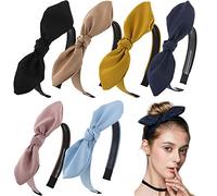 Carede Solid Bow Headbands for Women Twist Knot Headbands Wired Rabbit ears Plastic Headbands with Teeth Elastic Cloth Bowknot Headwrap Hair Accessory,Pack of 6