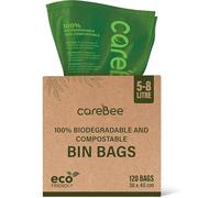 CareeBee Biodegradable Kitchen Bin Bags- 100% Compostable, Made from Corn Starch & PBAT- Eco-Friendly, Leak-proof, Tear-Resistant- Food Waste Bags for Home & Office (5-8L, 120 Bags)