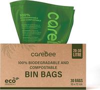 CareeBee Biodegradable Kitchen Bin Bags- 100% Compostable, Made from Corn Starch & PBAT- Eco-Friendly, Leak-proof, Tear-Resistant- Food Waste Bags for Home & Office (20-30L, 30 Bags)