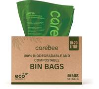 CareeBee Biodegradable Kitchen Bin Bags- 100% Compostable, Made from Corn Starch & PBAT- Eco-Friendly, Leak-proof, Tear-Resistant- Food Waste Bags for Home & Office (10-20L, 50 Bags)