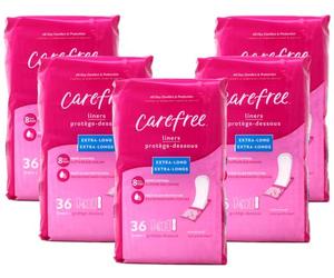 Carefree Acti-Fresh Body Shape Extra Long To Go Unscented Pantiliners 36 ct - Pack of 5