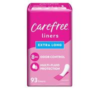 Carefree Panty Liners for Women, Extra Long, Wrapped, Unscented, 93ct | Pantiliners, Carefree Liners, Daily Liners for Women, Light Periods and Leaks, 8-Hour Odor Control | 93ct (Packaging May Vary)