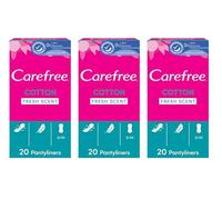 Carefree Pantyliners with Cotton Extract, Breathable, Pack of 20, 3 Packs