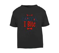 Careful I Bite Vampire Halloween Statement Short Sleeve Cotton Toddler t Shirt, 3-4 Years, Black
