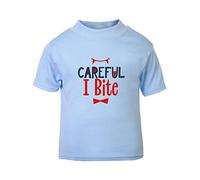 Careful I Bite Vampire Halloween Statement Short Sleeve Cotton Toddler t Shirt, 3-4 Years, Pastel Blue