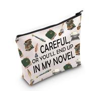 Careful Or You'll End Up in My Novel Writer Makeup Bag Author Gifts for Women Writer Gift Writing Lover Novelist Zipper Pouch (Cotton, in My Novel 3uk)