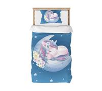 Caregchrisj Unicorn Bedding Kids Duvet Cover Sets Single 3D Printed Patterns Bedding With Unicorn/Moon/Stars/Flowers,Suitable for Boys And Girls' Summer Sets 135x200cm And Pillowcase 50x75cm