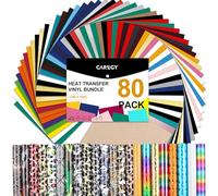 CAREGY HTV Heat Transfer Vinyl Bundle: 80 Pack 12" x 10" Iron on Vinyl for T-Shirt, 53 Assorted Colors with HTV Accessories Tweezers for All Cutter Machine or Heat Press Machine