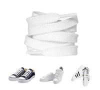 Carehabi 2 Pairs White Shoelaces Flat 8 mm Wide Tear-Resistant Polyester Shoe Laces Lengths 140/120 cm for Trainers Sports Shoes Hiking Shoes Running Shoes Trainers, White, 140