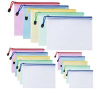 Carehabi Colourful Document Bag A3 + A4 + A5, 15 Pieces Waterproof Document Case, Mesh Bag with Zip, File Zipper Bag, Mesh Plastic Zip Bag for Documents, Cosmetics (3 Sizes)