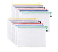 Carehabi Pack of 12 Document Bags with Zip, A4, Waterproof Document Case, File Zipper Bag, Mesh Plastic Zip Bag for Documents, Cosmetics, Travel Accessories