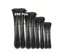 Carehabi Pack of 250 Cable Ties Black Set - UV-Resistant & Strong Nylon 66-4 Sizes (100 mm, 150 mm, 200 mm, 300 mm) - Heat-Resistant Cable Tie Assortment for Cable Management, Garden & Workshop