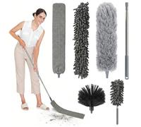 Carehabi Telescopic Washable Duster Long Extendable up to 210 cm Spider Web Remover Dust Mop for High Ceilings Gaps (Set of 6 Grey)