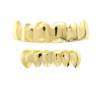 Careland 24K Plated Gold Grillz for Hip Hop Mouse Teeth Grills for New Custom Fit Top & Bottom Grill Set + 2 Extra Molding Bars, Brass